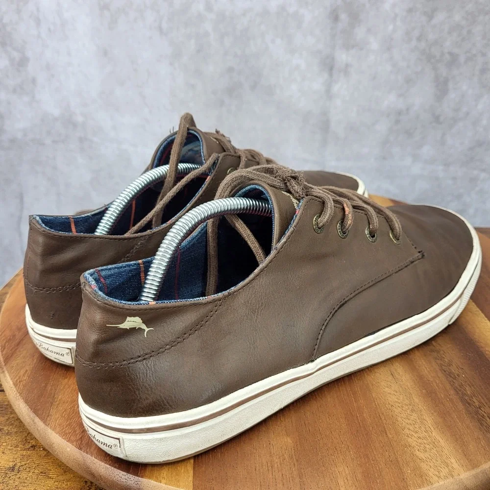 Tommy Bahama Sneakers Mens 12‎ D Brown Faux Leather Oxfords Comfort Shoes